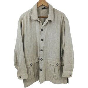 Jackeroos Hemp Cotton Button Front Shirt Jacket Shacket Size L Mens Chevron Camp